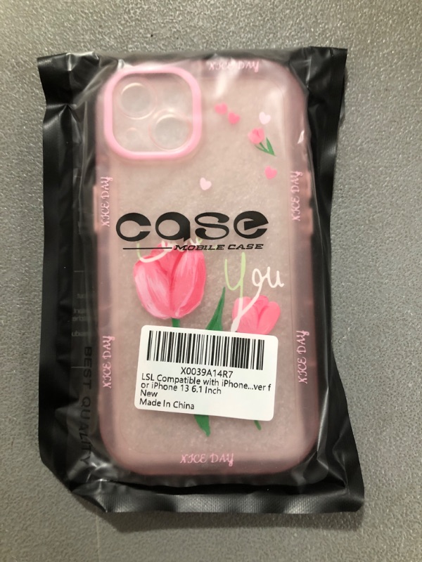 Photo 2 of iPhone 13 Case Pink Flower Floral Pattern Deign Soft TPU Bumper Anti-Drop Protective Wireless Slim Clear Cover for iPhone 13 6.1 Inch