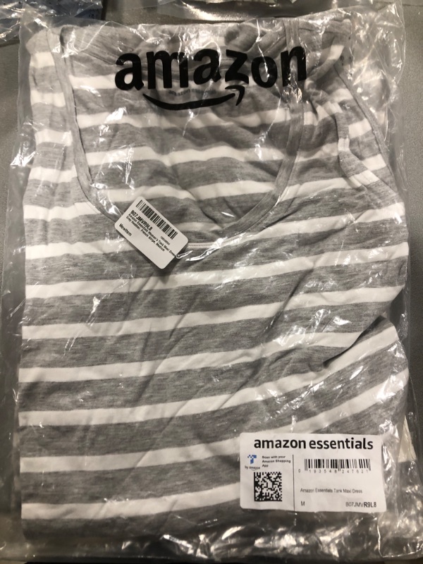 Photo 2 of [Size M] Amazon Essentials Women's Tank Maxi Dress Rayon Blend Grey Heather, French Stripe