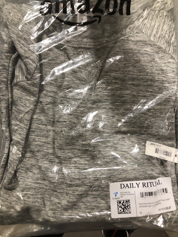 Photo 2 of [Size X-Large] Daily Ritual Women's Oversized Terry Cotton and Modal High-Low Sweatshirt - Grey Heather, Space Dye