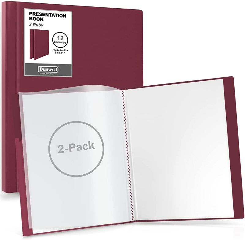 Photo 1 of Dunwell Binders with Plastic Sleeves 12-Pocket - (2 Pack, Ruby) Presentation Books 8.5x11, Portfolio Folders with 8.5 x 11 Sheet Protectors, Each Displays 24 Pages Letter Size Documents, Certificates