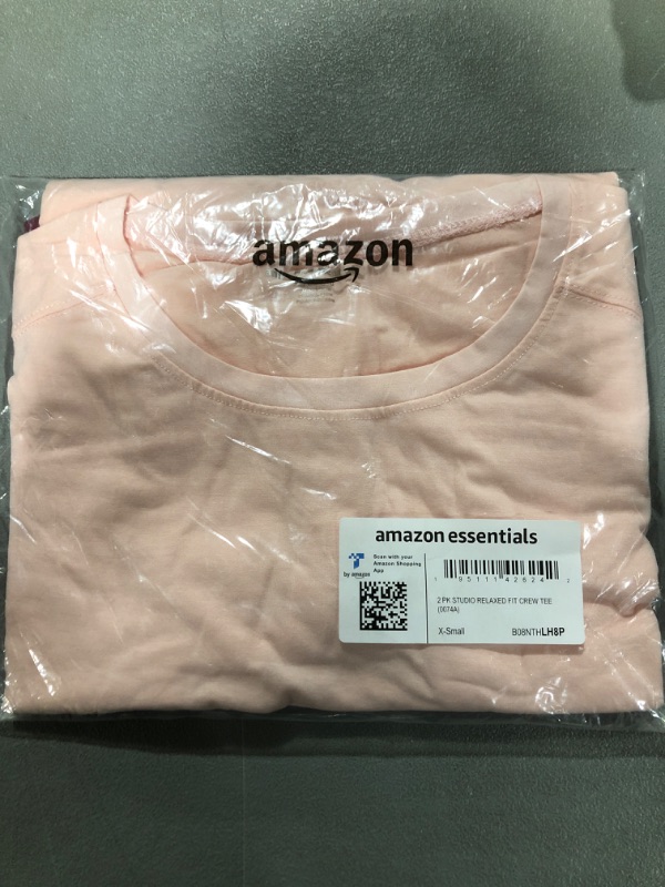 Photo 2 of [X-Small] Amazon Essentials Women's Studio Relaxed-Fit Lightweight Crewneck T-Shirt, Multipacks 2 Light Pink/Burgundy