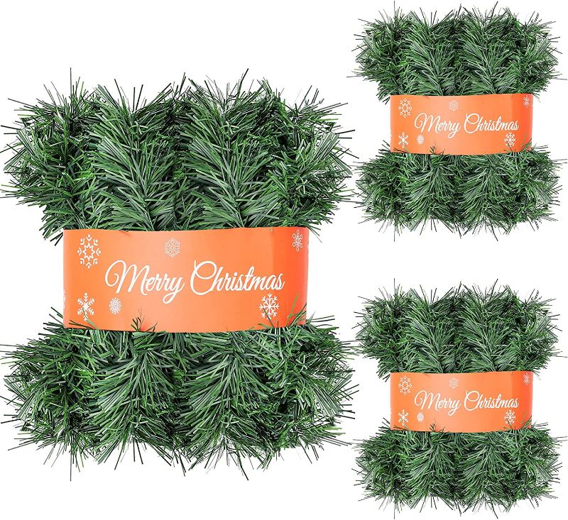 Photo 1 of 33 Foot Tinsel Garland for Christmas Decorations, Artificial Greenery Non-Lit Soft Pine Garland, Christmas Garlands for Holiday, Wedding, Indoor and Outdoor Decor (3 Pack, 33 Ft)