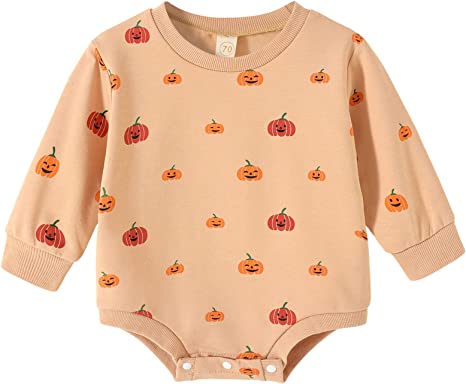 Photo 1 of [3-6mo] Baby Halloween Outfit Girl Boy Pumpkin Oversized Sweatshirt Romper Halloween Bodysuit Fall Tops