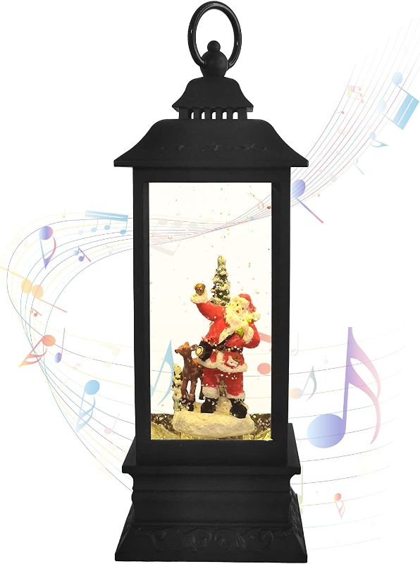 Photo 1 of YUROZAC Lighted Christmas Snow Globe Lantern, Santa Claus with Gift in Musical Box Decoration with Battery Operated LED Water Glittering Music Playing 6H Timer, Christmas Home Decor 