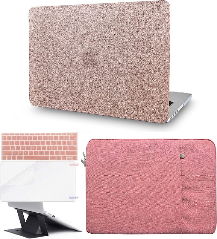 Photo 1 of KECC Compatible with MacBook Pro 13 inch Case M2 A2338 M1 A2289 A2251 Touch Bar Plastic Hard Shell + Keyboard Cover + Sleeve + Screen Protector + Laptop Stand (Rose Gold Sparkling)