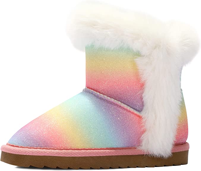 Photo 1 of [Size 6] K KomForme Girls Snow Boots Warm Fur Lined Glitter Strap Winter Shoes Lightweight with Hook-and-loop