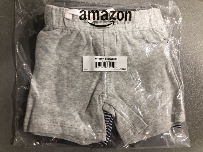 Photo 2 of [Size 6mo] Amazon Essentials Unisex Babies' Cotton Pull-On Shorts, Multipacks 3 Black/Grey, Stripe 3-6 Months