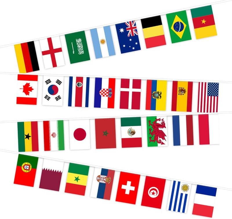 Photo 1 of [Pack of 4] World Cup Flags String Flag, 32 International Countries Clubs World Cup Flags Soccer USA Buting Flag, World Cup Flags String Flag Bunting Banners Decor for Sports Party Celebrations