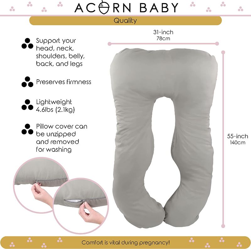 Photo 2 of Acorn Baby Full Body Pillow - Dark Gray 55 x 31in Firm Curved Body Pillow with Jersey Cover for Belly and Back Support
