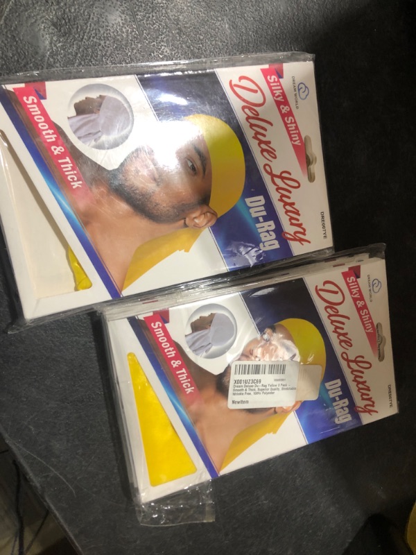 Photo 2 of 2 PACK Dream Deluxe Du-Rag Yellow 3 Pack Smooth & Thick, Stretchable, Wrinkle Free, 100% Polyester Smooth & Thick 3 Pack Yellow