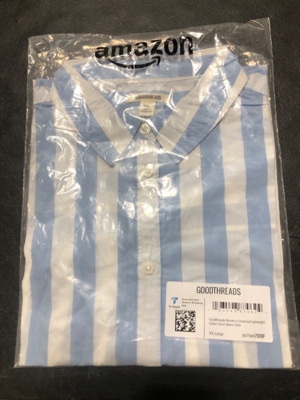 Photo 1 of Amazon Brand - Goodthreads Women's Oversized Lightweight Cotton Short-Sleeve Shirt XX-Large Blue/White, Wide Stripe