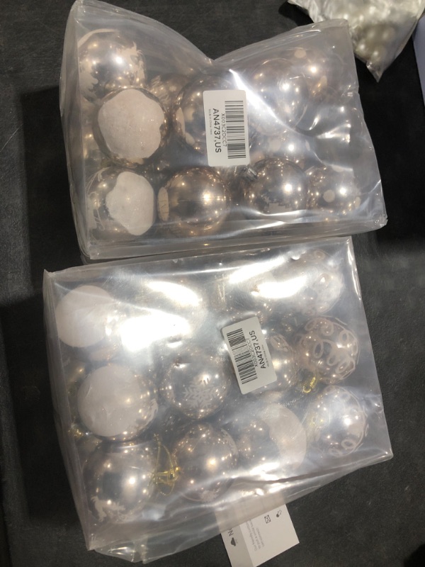 Photo 2 of 2 PACK OF ANVAVO 24 Pieces 2.36 Inch Christmas Ball Ornaments Painting & Glittering Christmas Tree Ornaments Shatterproof Decorative Hanging Balls for Christmas Decoration, 8 Styles, Champagne Gold 2.36 Inch Champagne Gold