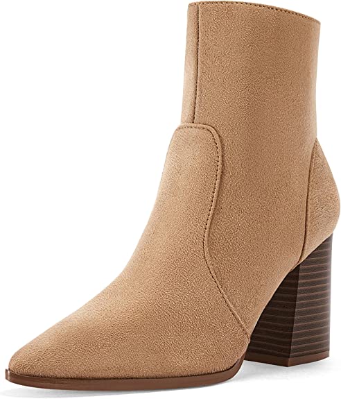 Photo 1 of [Size 5] Ermonn Womens Pointed Toe High Heels Ankle Boots Zipper Block Chunky Heel Knit Elastic Fall Winter Dressy Booties
