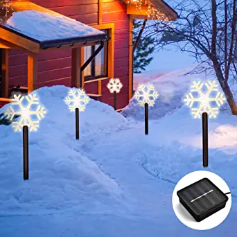 Photo 1 of 10 Pieces Solar Christmas Snowflake LED Pathway Lights Outdoor Landscape Lights Waterproof 3D Snow Decorations Garden Spotlights for Winter Christmas Party Lawn Wedding Festival 