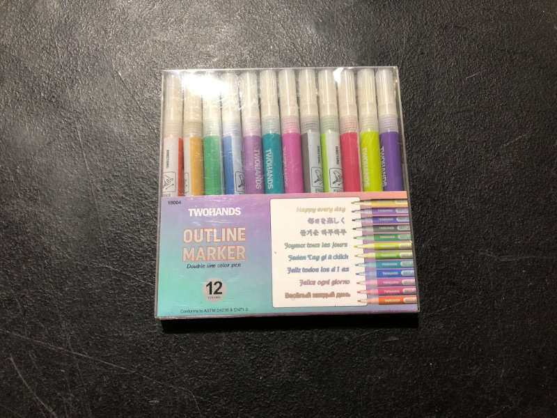 Photo 2 of TWOHANDS Outline Markers,Glitter Pens,Metallic Markers,Fun Pens,12 Assorted Colors,Great for drawing lines on Paper,Posters,Greeting and Gift Cards 19004