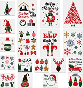 Photo 1 of 18 Pieces Christmas Stencils for Painting on Wood, Reusable Snowflake Santa Christmas Template Make Your Own Stencils Christmas Crafts DIY Decorations, 9.8 x 7.9 Inch, 5.9 x 5.9 Inch