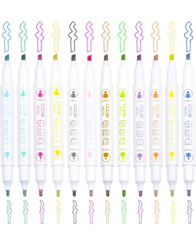 Photo 1 of Dual Tip Double Line Metallic Ink Self-outline Marker Set, Paint Pen Bullet Journal Pens Colored Permanent Marker Pens for Kids, Amateurs Professionals DIY Illustration Coloring Sketching Card Make https://a.co/d/8SBmzMA 10