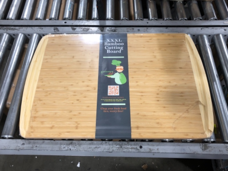 Photo 2 of 30 x 20 Inch XXXL Extra Large Bamboo Cutting Board - Wooden Stove Top Cover Noodle Board - Wood Carving Board for Turkey and BBQ - Butcher Block Chopping Boards with Handles