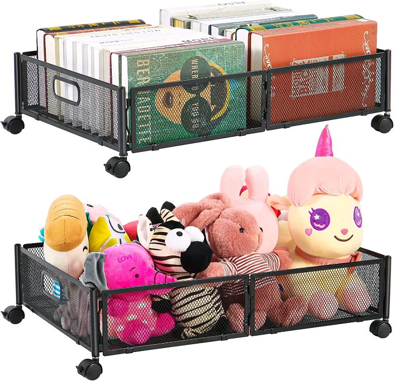 Photo 1 of Under Bed Storage, Under Bed Storage Containers with Wheels and Handles, Foldable Heavy Duty Metal Under Bed Shoe Storage Organizer, Under Bed Storage Drawer for Blanket, Clothes, Toy, Book, 2 Pack
