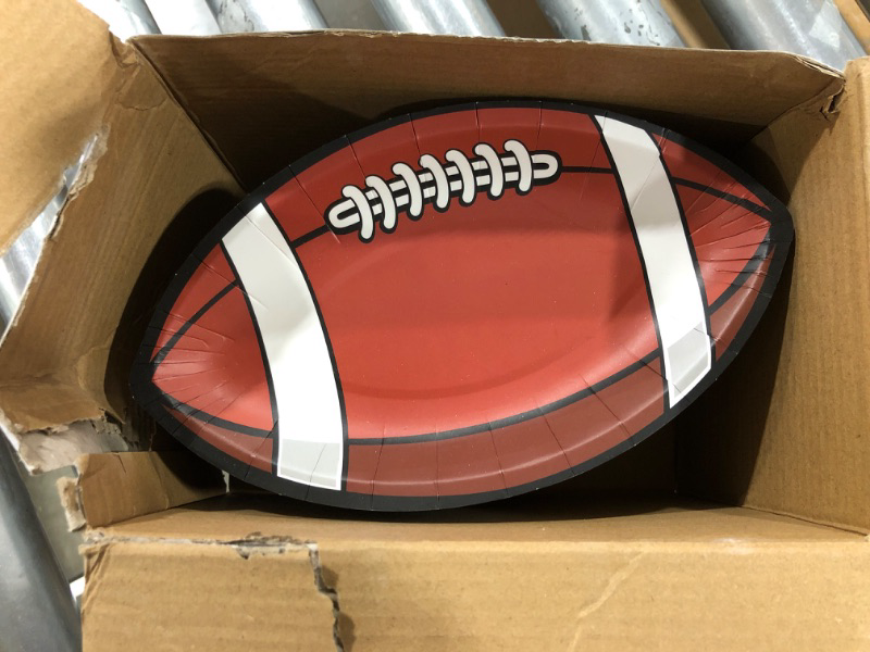 Photo 2 of 100 Pcs Football Paper Plates Disposable Football Party Plates Football Serving Trays Football Snack Platter for Football Game Day Theme Birthday Decorations Supplies Family Dinner Sports Event