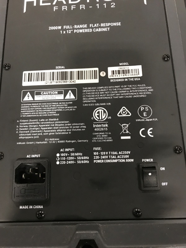 Photo 6 of Parts only----HeadRush FRFR-112 | Active 2000-Watt Full-Range, Flat-Response 12-in/2-Way Cabinet for Guitar Multi FX and Amp Modelling Processors **UNABLE TO TEST CABLES NOT INCLUDED**