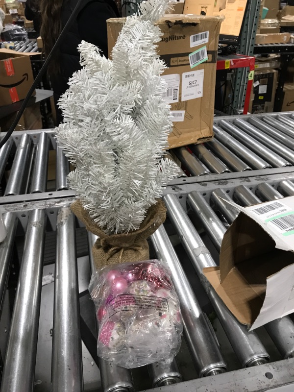 Photo 1 of 24"/60cm Tabletop Christmas Tree - Mini Artificial Christmas Tree with 20 LED String Lights, Ball Ornaments, Star Treetop - Ornaments for Xmas Indoor Decor - Pink