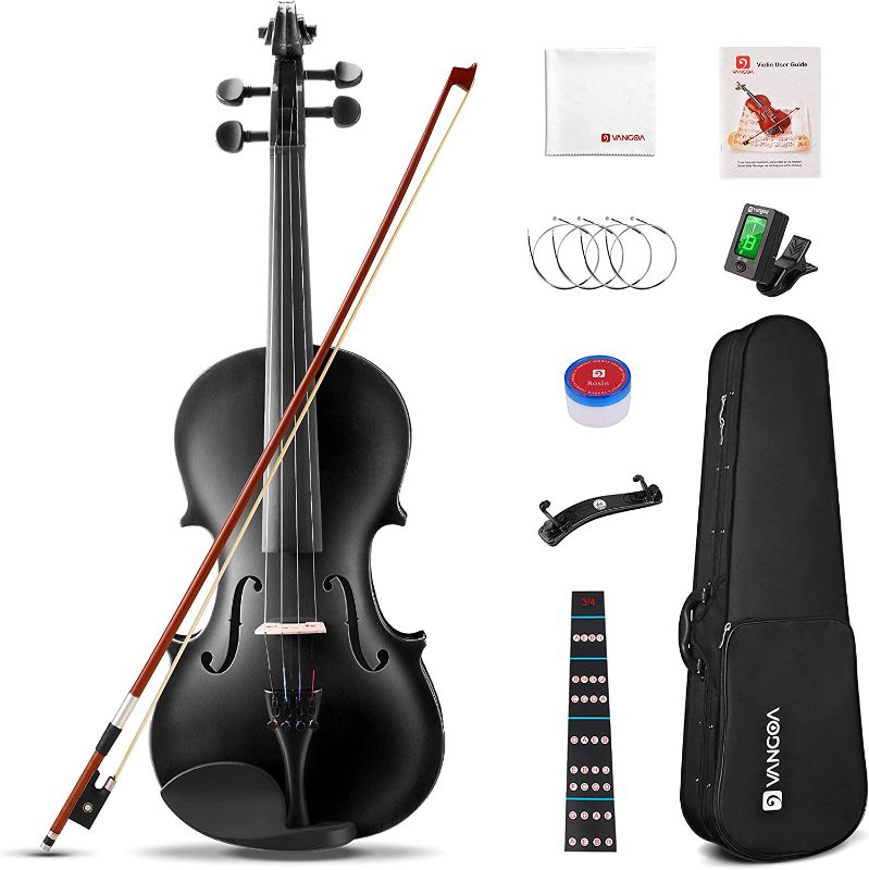 Photo 1 of 4/4 Acoustic Violin,Full Size Acoustic Violin Fiddle for Beginners Adults Violin Starter Kit with Hard Case, Rosin, Shoulder Rest, Bow, Extra Strings, Black by Vangoa 