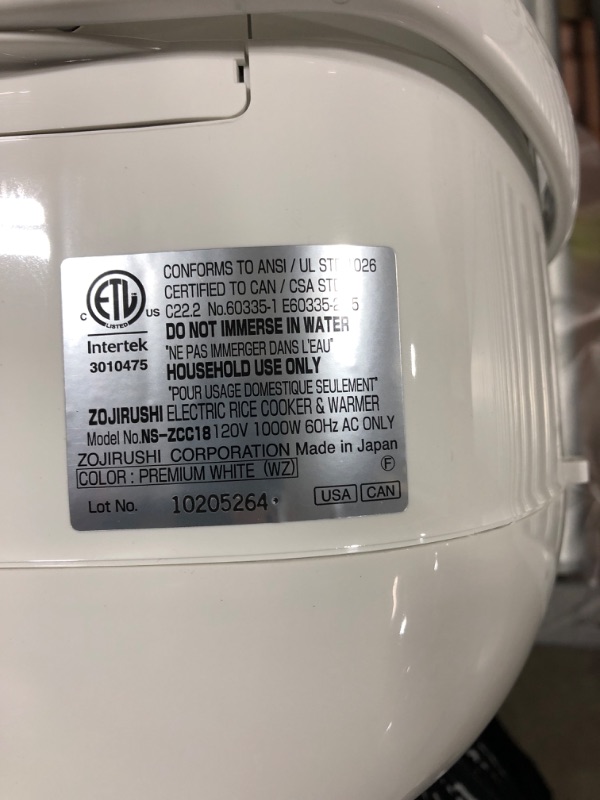 Photo 5 of Zojirushi NS-ZCC18 Neuro Fuzzy Rice Cooker & Warmer, 10 Cup, Premium White, Made in Japan 10-Cup