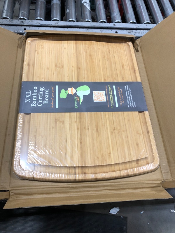 Photo 2 of 24 x 18 Inch XXL Extra Large Bamboo Cutting Board – Wooden Carving Board for Turkey, Meat, Vegetables, BBQ - Single Tone 2XL - 24 x 18 Inches Single-Tone