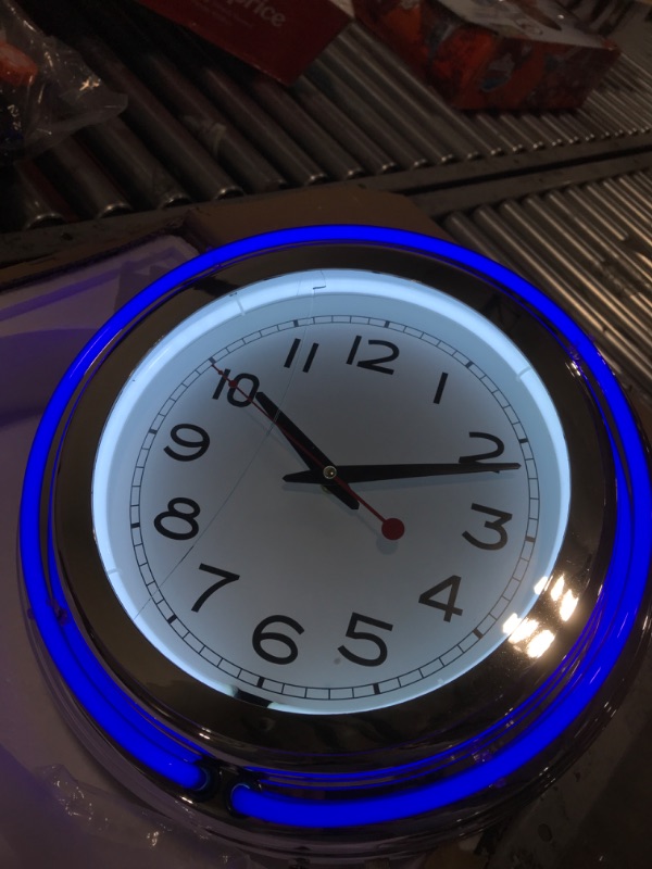 Photo 2 of 14 Inch Double Ring Neon Clock Blue Outer White Inner
