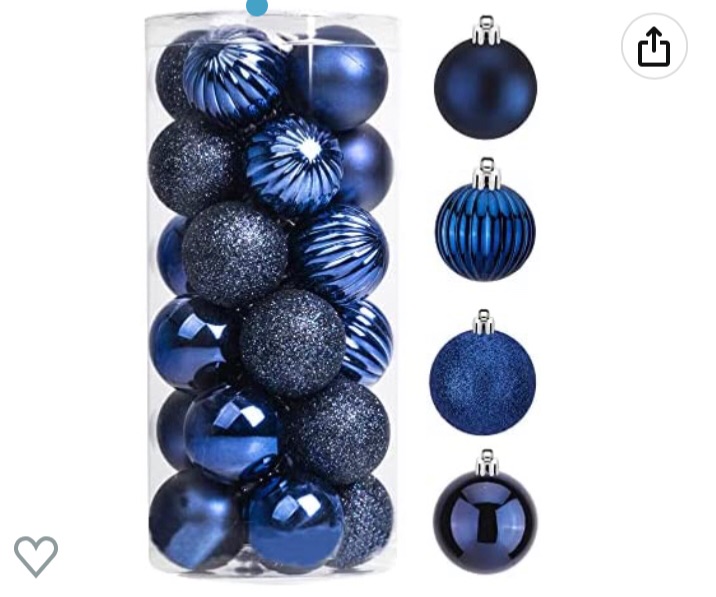 Photo 1 of 24PCS 1.57"(40mm) Christmas Ball Ornaments , Shatterproof Plastic Ball Present for Xmas Trees,Festival, Home Party and Wedding Party,Small Size Christmas Tree Ornaments(Dark Blue)