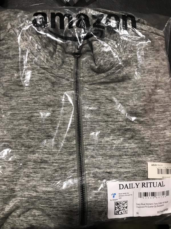 Photo 2 of Daily Ritual Women's Terry Cotton and Modal Relaxed-Fit Quarter-Zip Sweatshirt Sweatshirt Grey Heather, Space Dye
SIZE  X-Large
