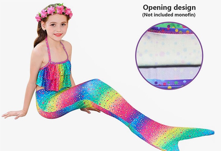 Photo 1 of Bxysxly 5Pcs Kids Swimsuit Mermaid Tails for Swimming for Girls Bikini Costume Sets with Flower Headband (No Monofin)
SIZE 140