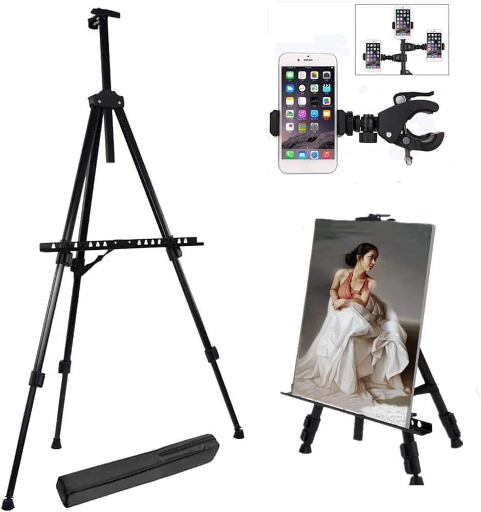 Photo 1 of Display Easel Stand,Aluminum Metal Tripod Art Easel Adjustable Height from 21-66"Artist Easel Stand for Canvas, Paintings, Photos, Signs with Phone Holder