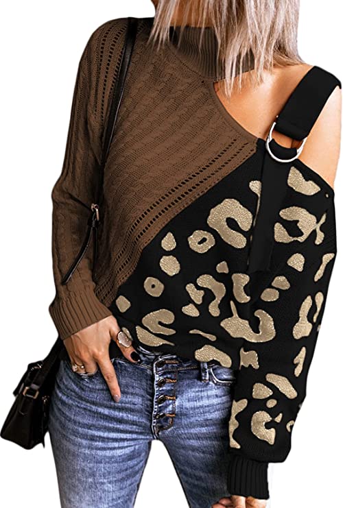 Photo 1 of CILKOO Womens Turtleneck Cold Shoulder Sweaters Long Sleeve Knit Jumper Tops Pullover S-2XL
