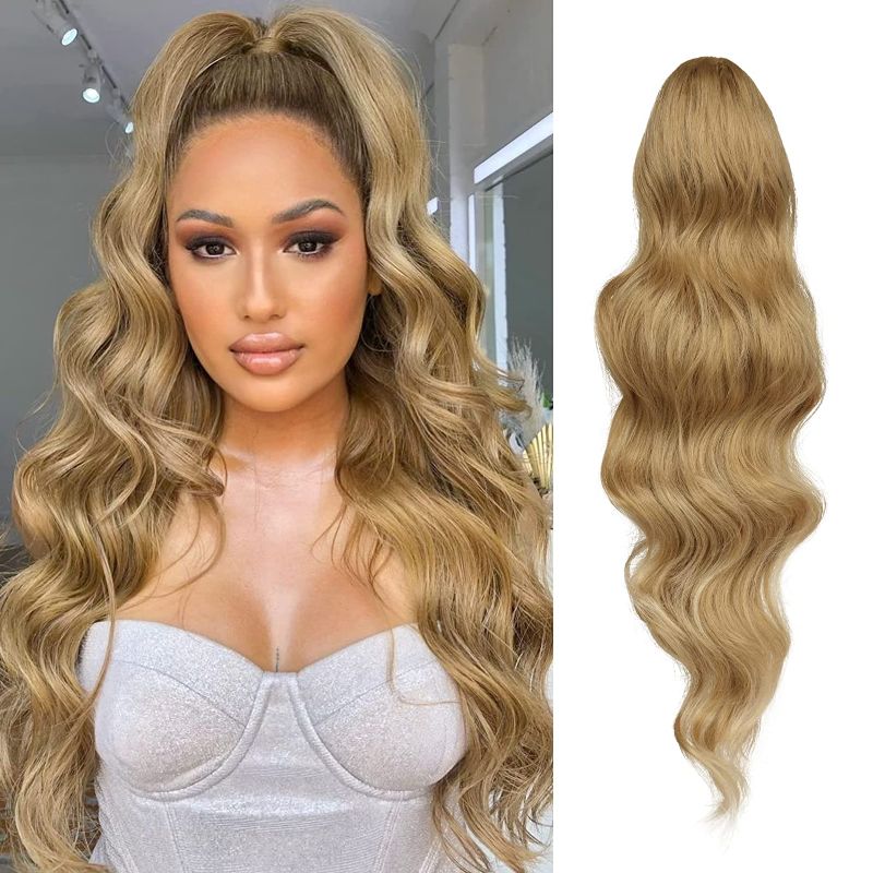 Photo 1 of FESHFEN Ponytail Hair Extensions Body Wave Clip in Synthetic Ponytails 24 inch Long Hair Pieces Drawstring Pony Tails Hairpieces for Women Girls 
