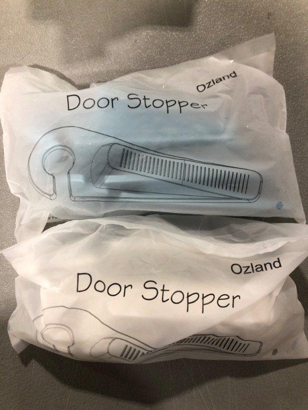 Photo 2 of [2 Sets] Ozland Door Stoppers for Bottom of Door, Hook Type Rubber Door Stop Wedge for Easy Storage, Stackable Heavy Duty Door Stops Used for Home, Office, School, 4 Pcs (LightBlue & White) 