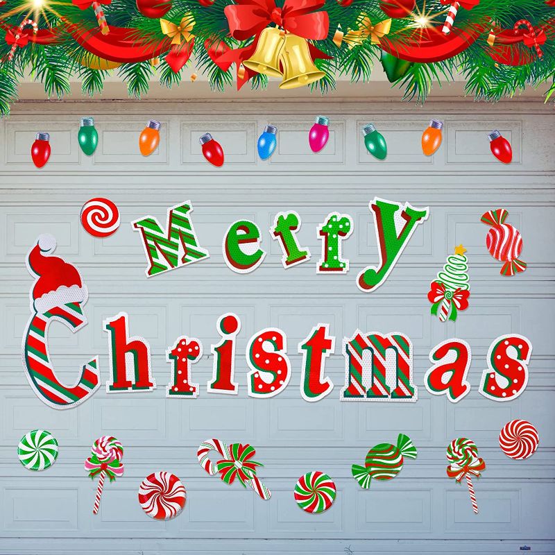 Photo 1 of 34 Pieces Merry Christmas Garage Door Magnets Decoration Light Bulb Magnet Decorations Christmas Car Magnets Xmas Magnets Magnetic Refrigerator Stickers Christmas Garage Door Decals for Holiday DIY 