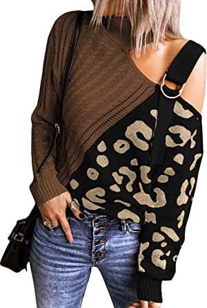 Photo 1 of CILKOO Womens Turtleneck Cold Shoulder Sweaters Long Sleeve Knit Jumper Tops Pullover SIZE LARGE