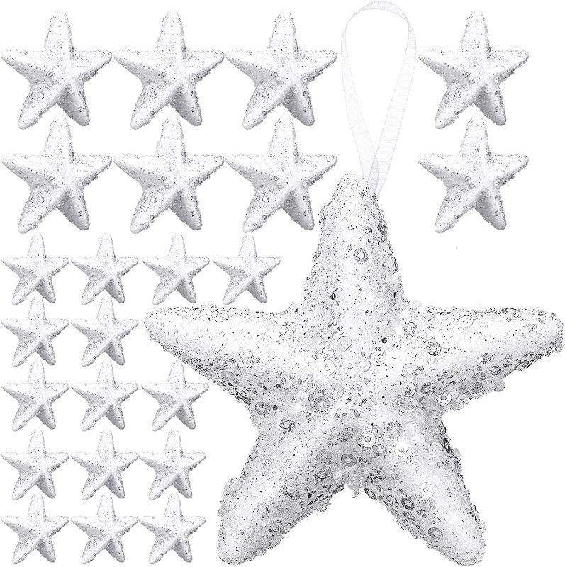 Photo 1 of 24 Pcs Large Star Christmas Tree Ornaments Glitter White Star Christmas Decorations Xmas Hanging Five Pointed Star Pendant Ornaments for Christmas Party Decor https://a.co/d/6o9RAsh