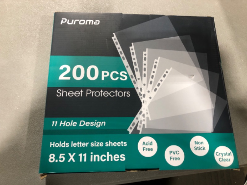 Photo 2 of Puroma 200 Pack Sheet Protectors, 11 Hole Clear Heavy Duty Page Protectors, Fits Standard 8.5 x 11 inch, Top Loading Paper Protector, Plastic Sleeves for Binders