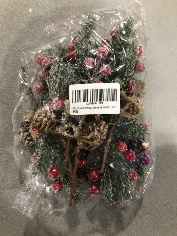 Photo 2 of 10Pcs Christmas Artificial Berries Pine Cones Stems Decor