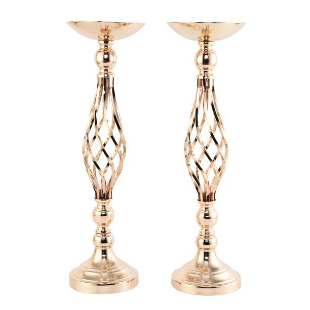 Photo 1 of 2 Pieces Iron Detachable Candleholder Hotel Restaurant Ornamental Flower Holder Ceremony Parties Centerpieces Candlestick Sliver 
