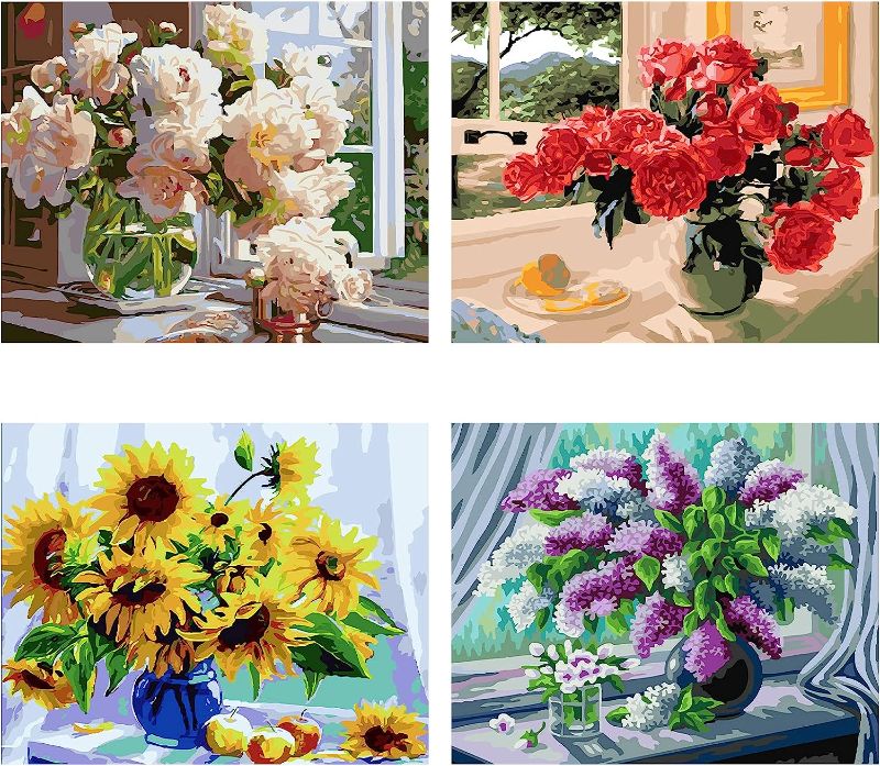 Photo 1 of 4 Pack Paint by Number DIY Acrylic Painting Paint by Number Kit Canvas Oil Paint by Numbers f50 x 40 cm/ 20 x 16 inch 