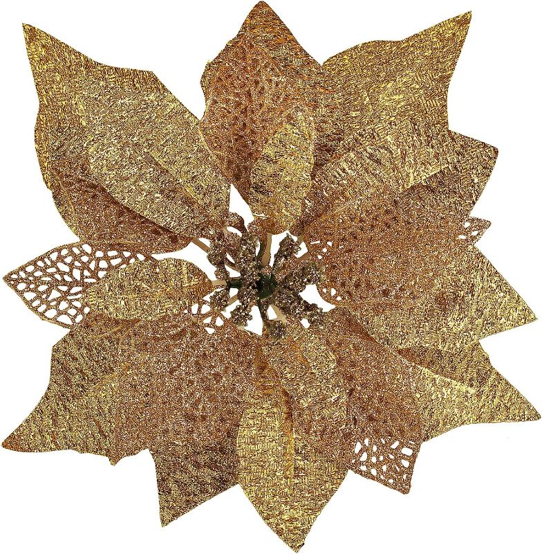 Photo 1 of 14 Set 8.7" Wide 4 Layers Christmas Gold Glitter Poinsettia