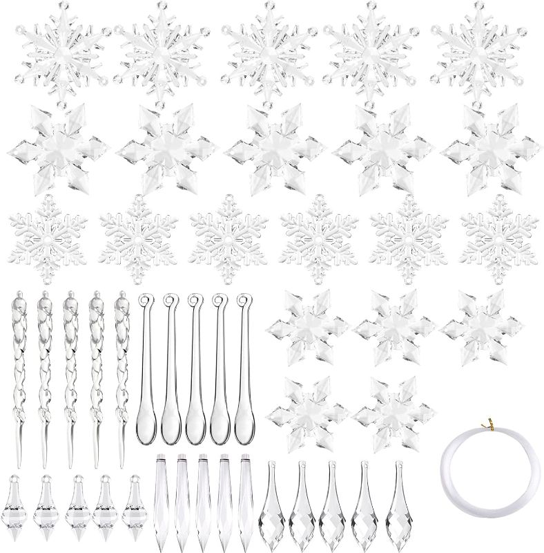 Photo 1 of 100 PCS Christmas Decoration Acrylic Snowflake Acrylic Icicles Christmas Tree Icicle with Crystal Line Set for Christmas Party Decorations 