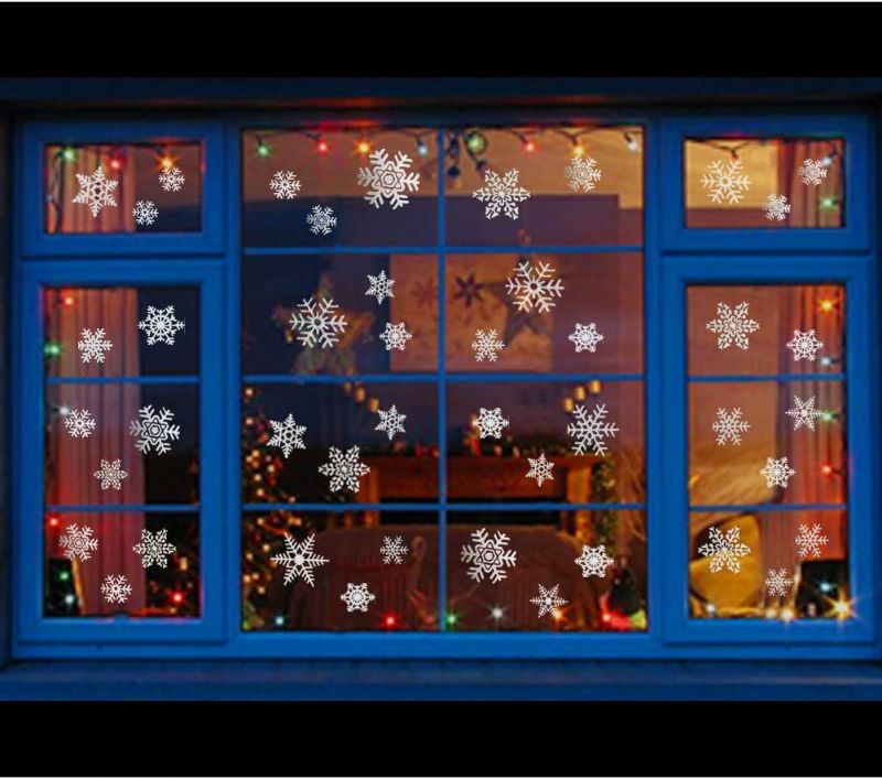 Photo 1 of 114 pcs Reusable Sparkly Static Window Clings for Christmas 