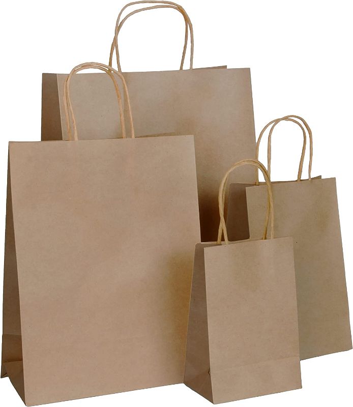 Photo 1 of 100 pcs  Paper Bags with Handles Assorted Sizes Gift Bags Bulk, Perfect Kraft Paper Bags 