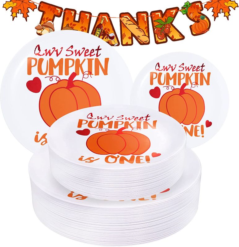 Photo 1 of 60 Pcs Thanksgiving Plastic Plates, White 