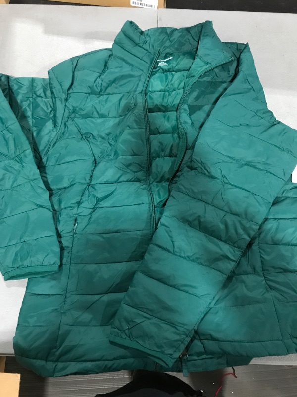 Photo 2 of [Size L] Amazon Essentials Women's Lightweight Long-Sleeve Water-Resistant Puffer Jacket -Large Dark Emerald Green